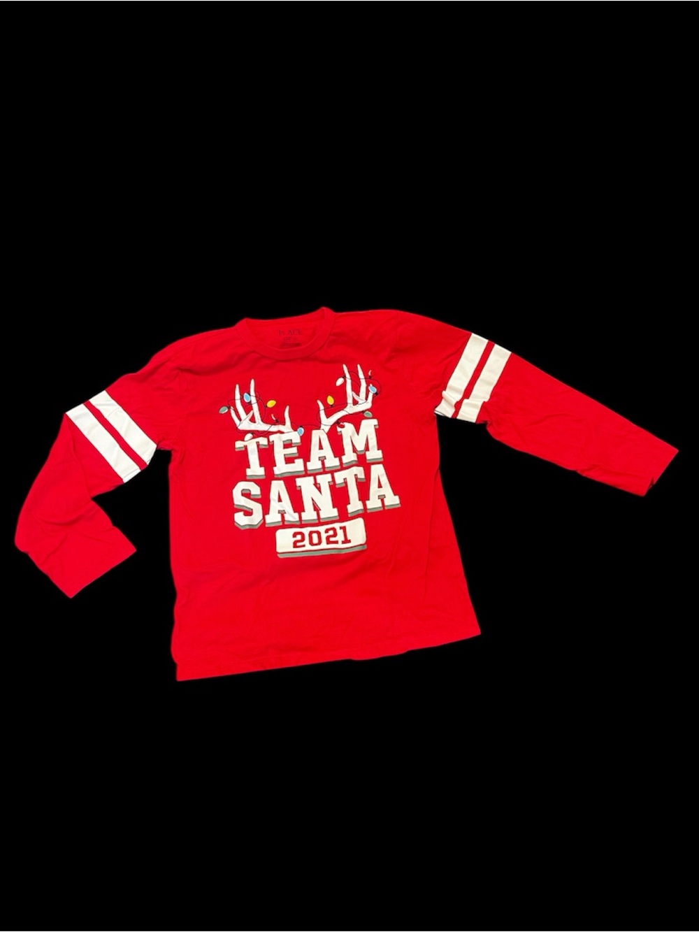 Place Red Long-Sleeve 'Team Santa 2021' Tee with White Sleeve Stripes
